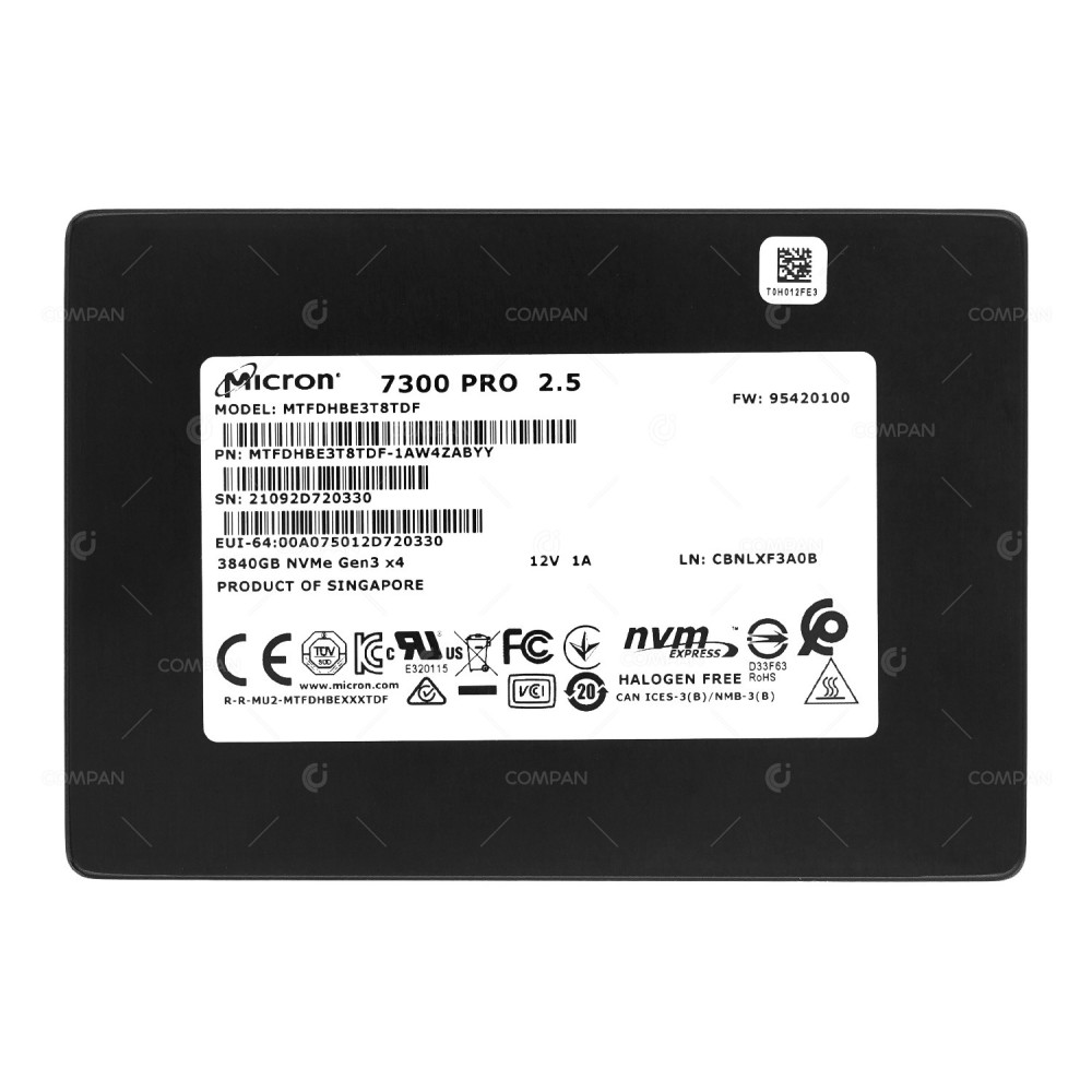 MTFDHBE3T8TDF MICRON 7300 PRO NVME SSD 3.84TB U.2 PCIE 3.0 X4 TLC 2.5" SFF